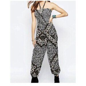 Free People Boho Smocked Strapless‎ Jumpsuit Cropped Balloon LegS Aztec S |Q1